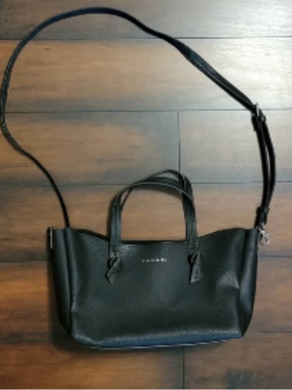 Tahari Black Pebbled Leather Shoulder Tote with Crossbody Strap